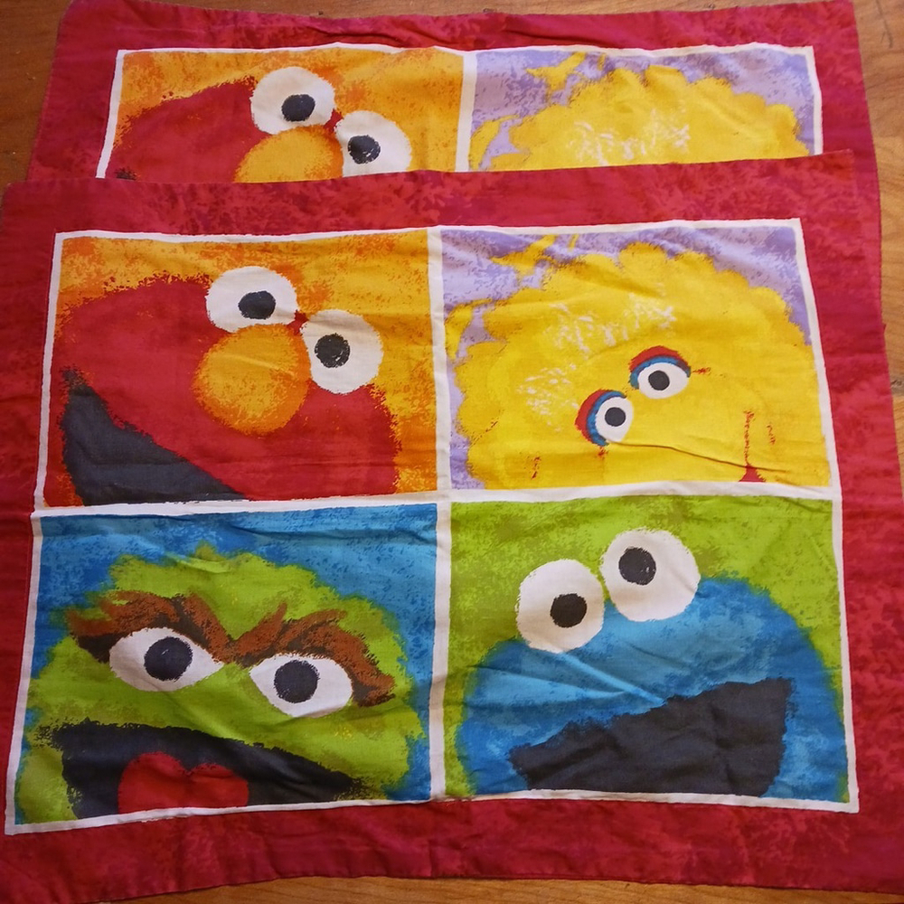VTG Sesame Street Elmo Pillow SHAM Pair Of 2 Color Block Red Back 24 X 29
